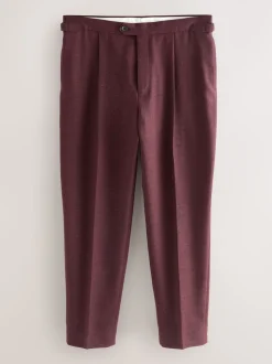 Rouge bordeaux - Pantalon élégant en mélange de laine coupe régulière avec lin et ajusteurs latéraux fonctionnels
