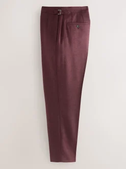 Rouge bordeaux - Pantalon élégant en mélange de laine coupe régulière avec lin et ajusteurs latéraux fonctionnels