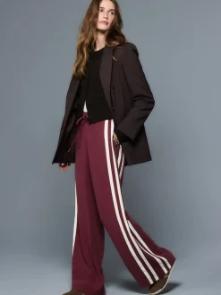 Rouge bordeaux - Pantalon large à bande latérale