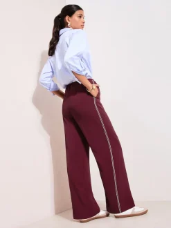 Rouge bordeaux - Pantalons Jambe large Friends Like These bordures au crochet