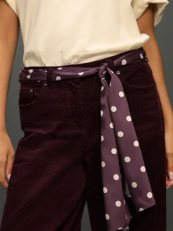 Rouge bordeaux - Pantalons en velours côtelé à jambe large avec écharpe