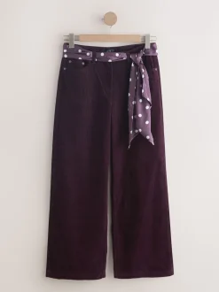 Rouge bordeaux - Pantalons en velours côtelé à jambe large avec écharpe