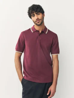 Rouge bordeaux - Polo coupe classique à manches courtes et liserés