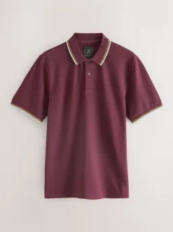Rouge bordeaux - Polo coupe classique à manches courtes et liserés