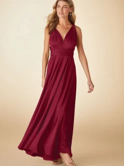Rouge bordeaux - Robe longue de demoiselle d’honneur multicolore en jersey pour invitée de mariage