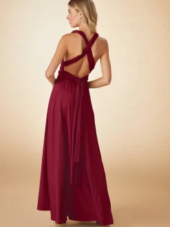 Rouge bordeaux - Robe longue de demoiselle d’honneur multicolore en jersey pour invitée de mariage