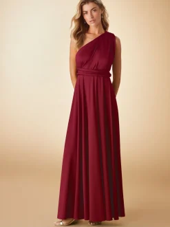 Rouge bordeaux - Robe longue de demoiselle d’honneur multicolore en jersey pour invitée de mariage