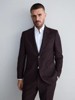 Rouge bordeaux - Slim Fit (Slim Fit) - Veste de costume en flanelle de laine et cachemire mélangées Signature Zignone