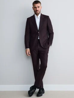 Rouge bordeaux - Slim Fit (Slim Fit) - Veste de costume en flanelle de laine et cachemire mélangées Signature Zignone