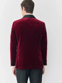 Rouge bordeaux - Slim Fit (Slim Fit) - Blazer Signature Pontoglio en velours italien avec revers châle