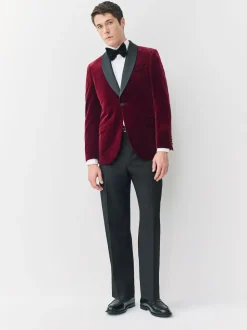 Rouge bordeaux - Slim Fit (Slim Fit) - Blazer Signature Pontoglio en velours italien avec revers châle