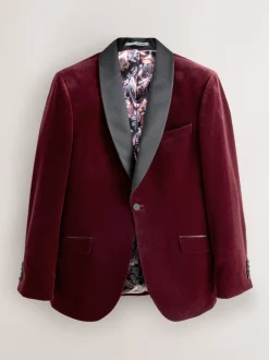 Rouge bordeaux - Slim Fit (Slim Fit) - Blazer Signature Pontoglio en velours italien avec revers châle