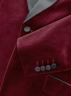 Rouge bordeaux - Slim Fit (Slim Fit) - Blazer Signature Pontoglio en velours italien avec revers châle
