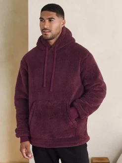Rouge bordeaux - Sweat à capuche en peau lainée