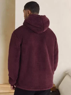 Rouge bordeaux - Sweat à capuche en peau lainée