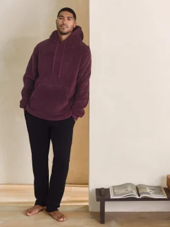 Rouge bordeaux - Sweat à capuche en peau lainée