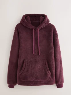 Rouge bordeaux - Sweat à capuche en peau lainée