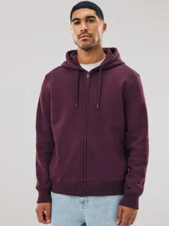 Rouge bordeaux - Sweat à capuche zippé en jersey épais riche en coton