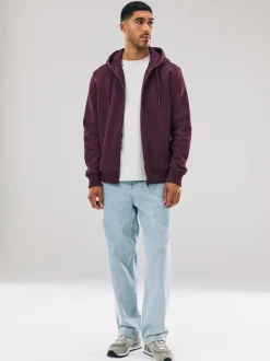 Rouge bordeaux - Sweat à capuche zippé en jersey épais riche en coton