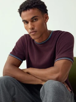 Rouge bordeaux - T-shirt Coupe classique à liserés 100% Coton