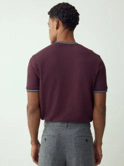 Rouge bordeaux - T-shirt Coupe classique à liserés 100% Coton