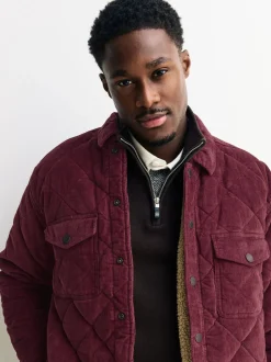 Rouge bordeaux - Veste-chemise en velours côtelé doublé de diamants doublée de peau de mouton