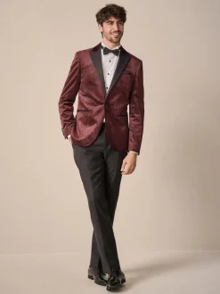 Rouge bordeaux imprimé géométrique - Slim Fit (Slim Fit) - Blazer en velours à motifs