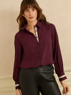 Rouge bordeaux métallisé - Chemise Love & Roses à manches longues boutonnée