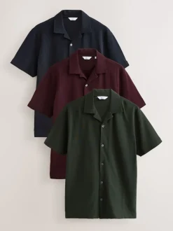 Rouge bordeaux/bleu marine/vert olive - Lot 3 chemises manches courtes en piqué