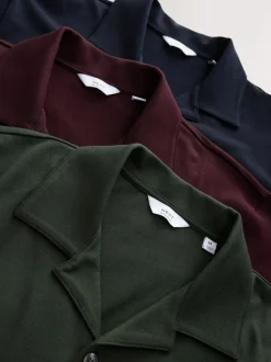 Rouge bordeaux/bleu marine/vert olive - Lot 3 chemises manches courtes en piqué