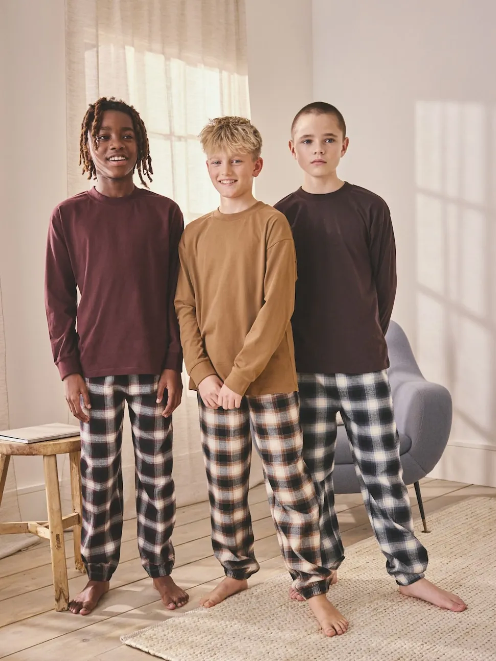 Rouge bordeaux/marron - Lot de 3 pyjamas tissés à carreaux (3-16ans)