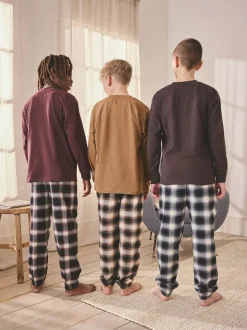 Rouge bordeaux/marron - Lot de 3 pyjamas tissés à carreaux (3-16ans)