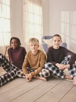 Rouge bordeaux/marron - Lot de 3 pyjamas tissés à carreaux (3-16ans)