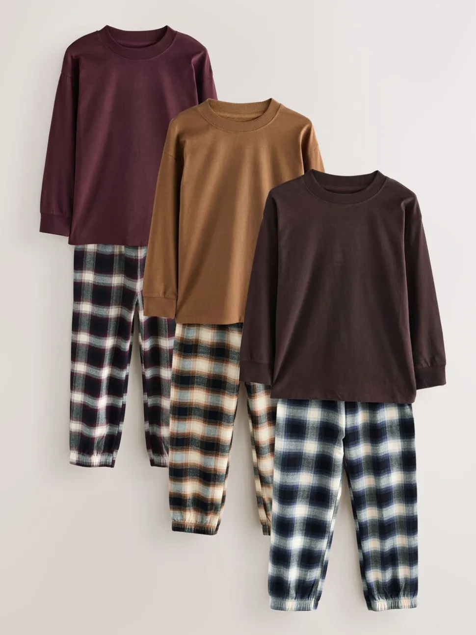 Rouge bordeaux/marron - Lot de 3 pyjamas tissés à carreaux (3-16ans)