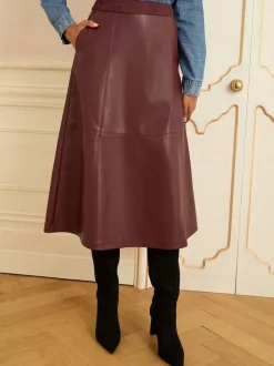 Rouge cerise - Love & Roses Jupes mi-long ajustées et flamboyantes en faux cuir