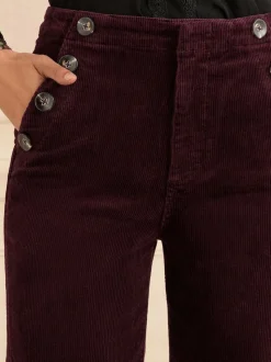 Rouge cerise - Pantalon droit Love & Roses en velours côtelé