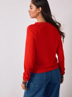 Rouge cerise - Pull col rond riche en coton au toucher doux