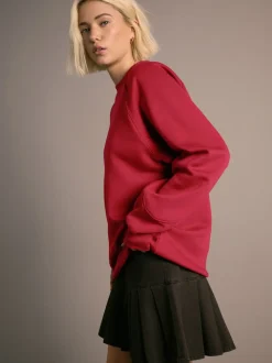 Rouge cerise - Sweat-shirt épais décontracté à col rond