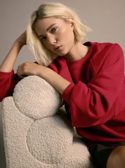 Rouge cerise - Sweat-shirt épais décontracté à col rond