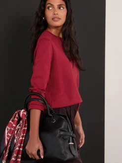 Rouge cerise - T-shirt manches longues Col rond épais