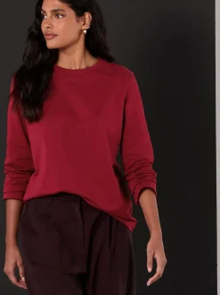 Rouge cerise - T-shirt manches longues Col rond épais