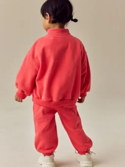 Rouge corail - Sweat-shirt à col zippé (3mois-7ans)