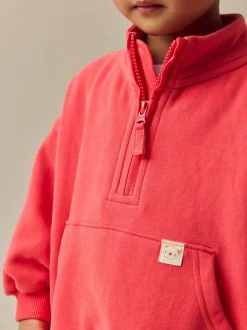 Rouge corail - Sweat-shirt à col zippé (3mois-7ans)