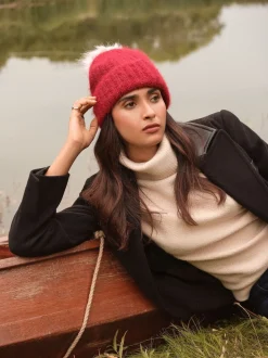 Rouge et rose Constrast - Love & Roses Chapeau à pompon confortable