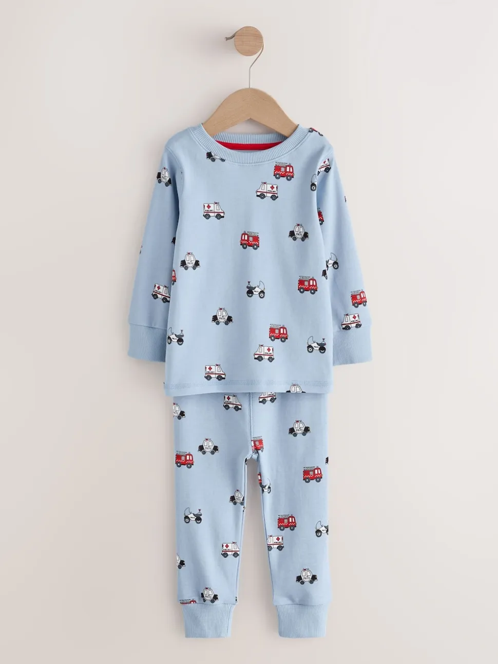 Rouge foncé/bleu motif véhicule d'urgence - Lot de 3 pyjamas Snuggle courts (9mois-10ans)