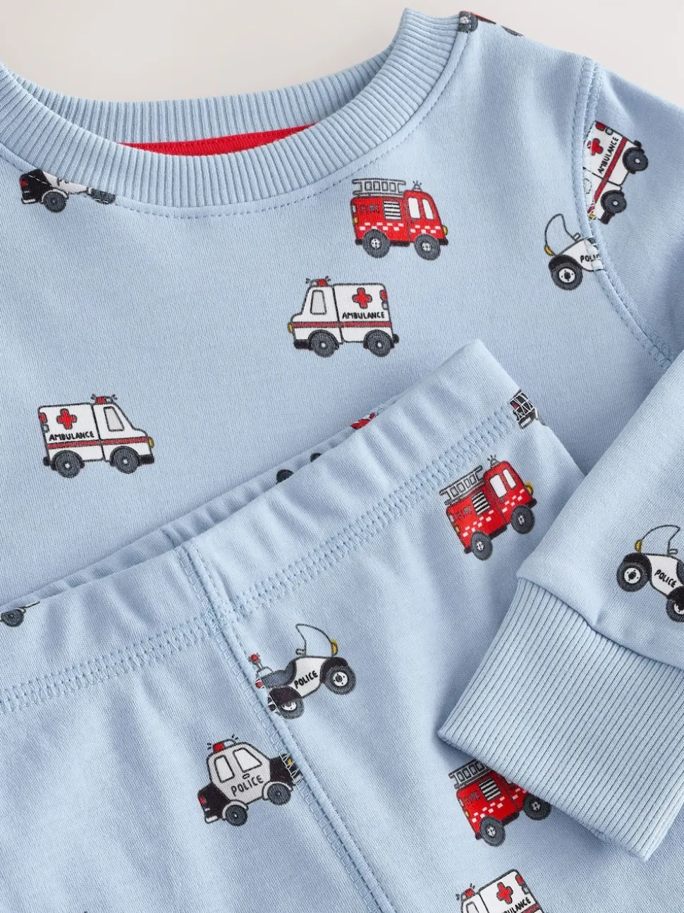 Rouge foncé/bleu motif véhicule d'urgence - Lot de 3 pyjamas Snuggle courts (9mois-10ans)