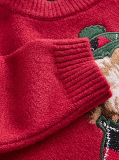 Rouge graphique chien - Pull de Noël familial assorti (3mois à7ans)