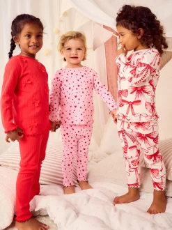 Rouge Nœud/ Cœur - Lot de 3 pyjamas Snuggle (9mois-16ans)