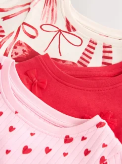 Rouge Nœud/ Cœur - Lot de 3 pyjamas Snuggle (9mois-16ans)