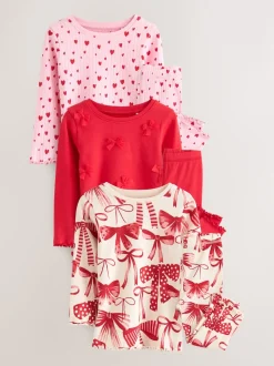 Rouge Nœud/ Cœur - Lot de 3 pyjamas Snuggle (9mois-16ans)